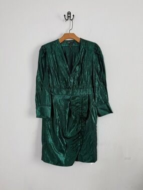 Maje Green Metallic Long Sleeve Party Mini Dress Sz 38